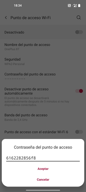 Introduzca una contraseña de punto de acceso Wi-Fi de al menos 8 caracteres y seleccione Aceptar
