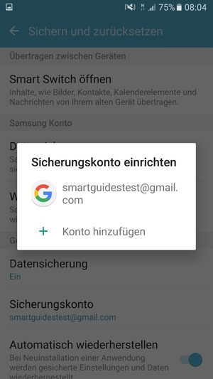 Wählen Sie Ihr Konto für Backup