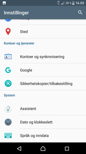 Bla til og velg Kontoer og synkronisering