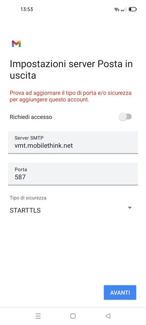 Seleziona Tipo di sicurezza