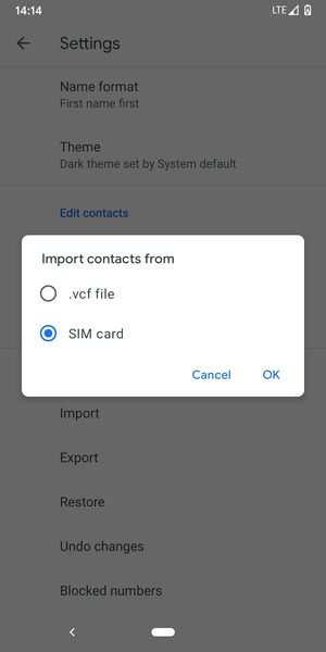 Select SIM card and OK