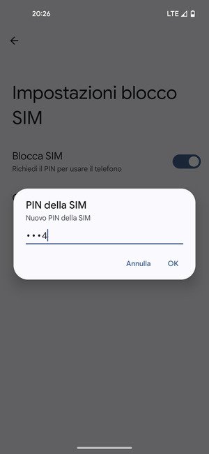 Inserisci Nuovo PIN della SIM e seleziona OK