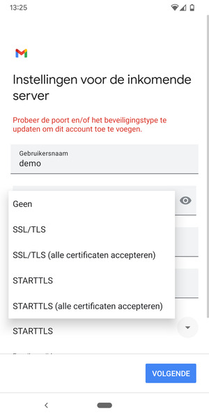 Selecteer Geen en VOLGENDE