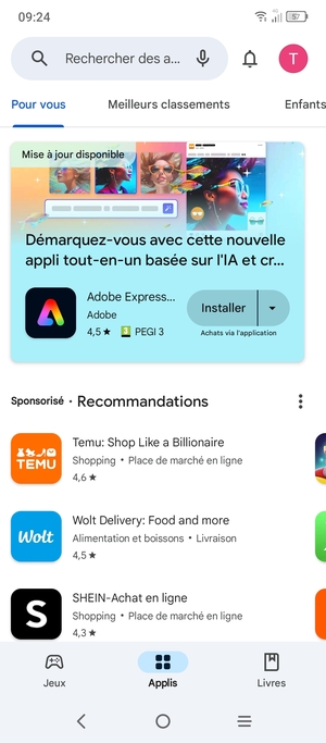 Sélectionnez la barre de Recherche