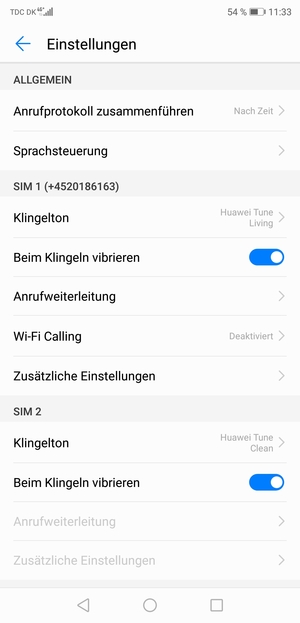 Scrollen Sie zu SIM 1 oder SIM 2 und wählen Sie Zusätzliche Einstellungen