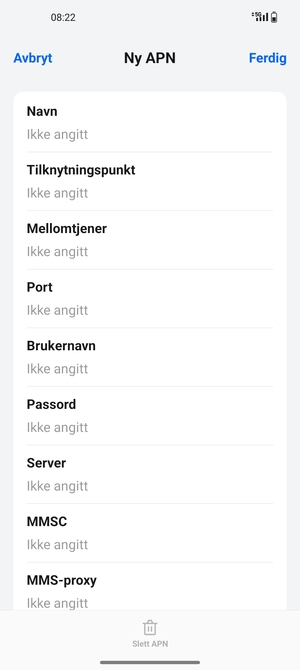 Skriv inn internett-informasjon
