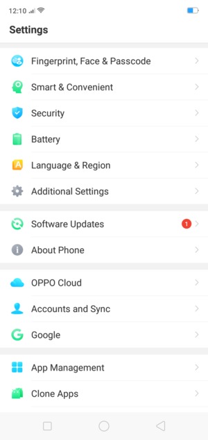 Return to the Settings menu and select Accounts and Sync