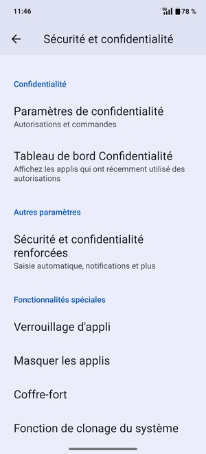 Faites défiler et sélectionnez Sécurité et confidentialité renforcées