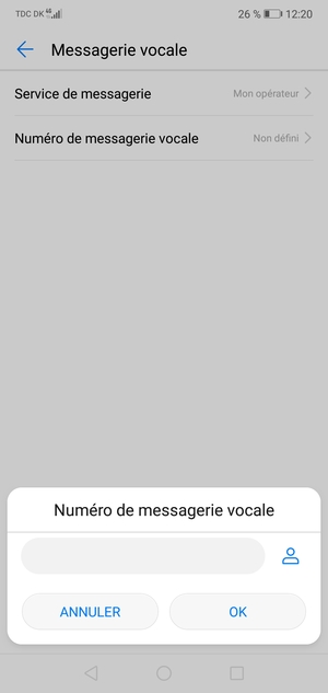 Saisissez le Numéro de messagerie vocale et sélectionnez OK