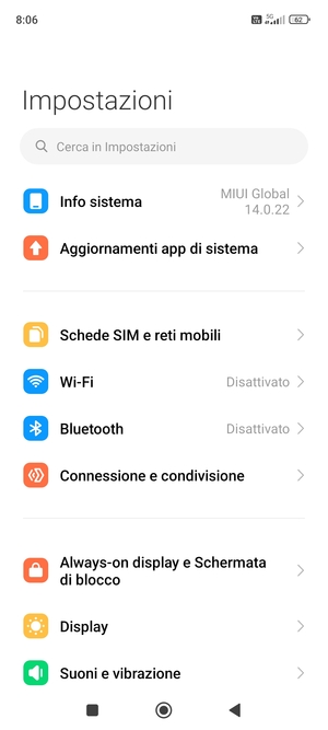 Seleziona Info sistema