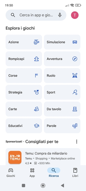 Seleziona la barra di ricerca