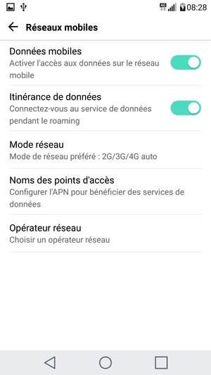 Activer ou désactiver Itinérance de données