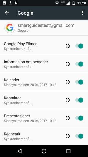 Dine kontakter fra Google vil synkroniseres til smarttelefonen din