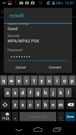 Enter the Wi-Fi password and select Connect