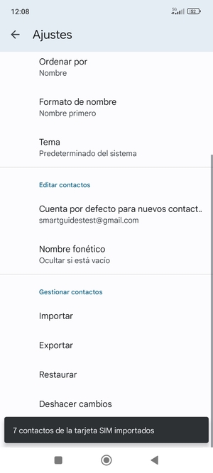 Sus contactos se guardarán en su cuenta de Google y se guardarán en su teléfono la próxima vez que Google sea sincronizado.