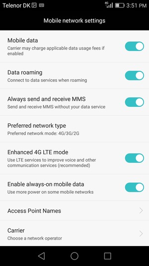 Turn Data roaming on or off