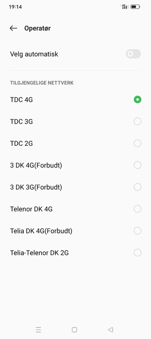 Velg en nettverksoperatør fra listen
