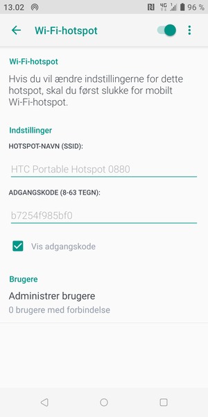 Din telefon er nu sat op til brug som modem