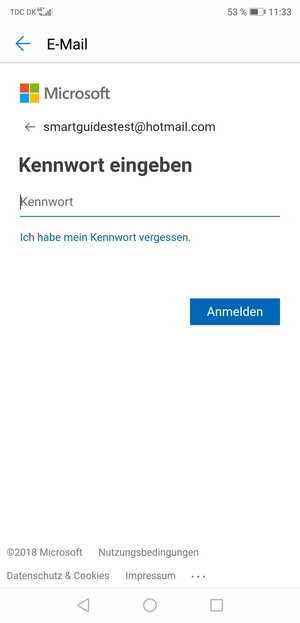 Geben Sie Ihre Hotmail Passwort ein und wählen Sie Anmelden