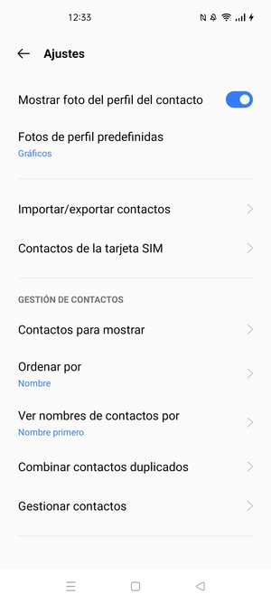 Seleccione Contactos de la tarjeta SIM