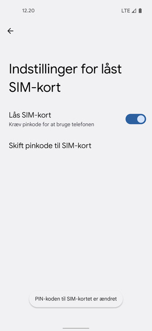 Din PIN-kode til SIM-kort er nu ændret