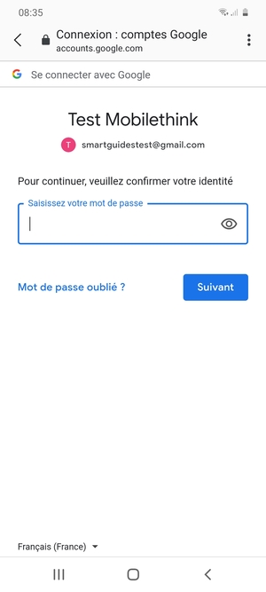 Saisissez votre mot de passe Gmail et sélectionnez Suivant
