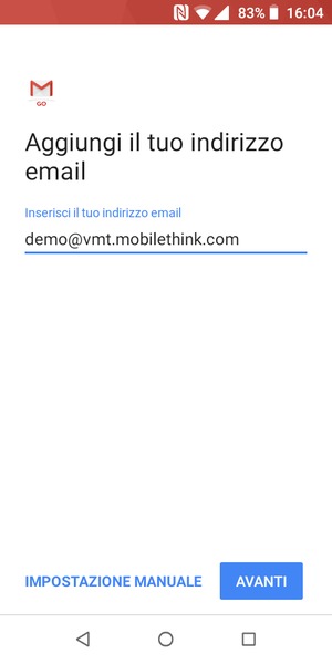 Inserisci il tuo indirizzo email e seleziona AVANTI
