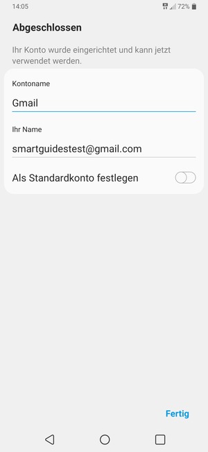 Geben Sie Ihrem Konto einen Namen und geben Sie Ihren Namen ein. Wählen Sie Fertig