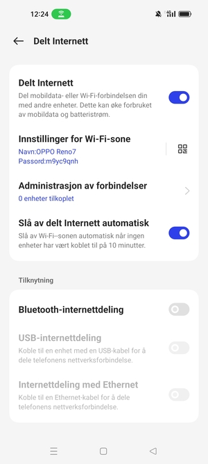 Telefonen din er konfigurert for bruk som et modem