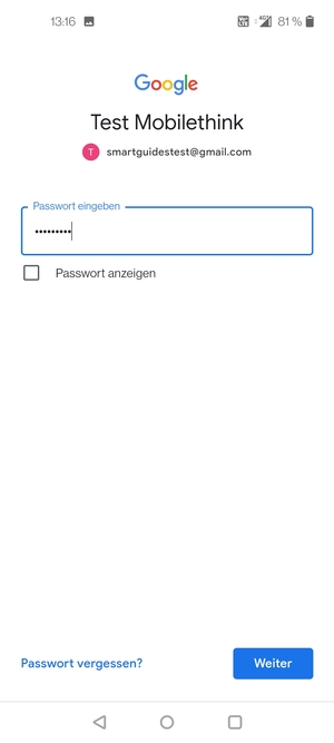 Geben Sie Ihre Passwort ein und wählen Sie Weiter