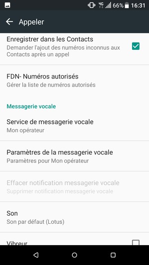 Faites défiler et sélectionnez Paramètres de la messagerie vocale