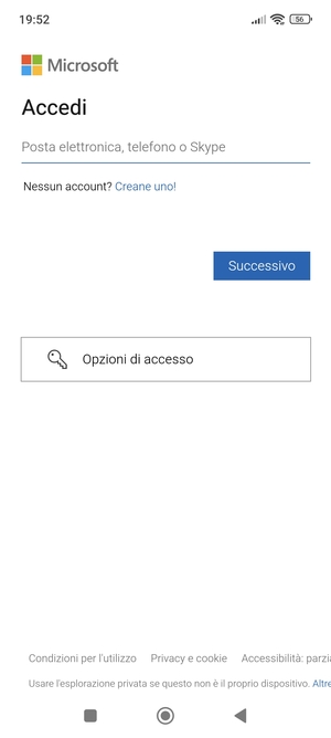 Inserisci il tuo indirizzo Hotmail e seleziona Successivo