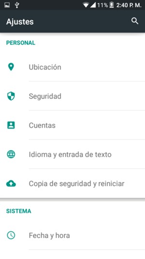 Para cambiar el PIN de la tarjeta SIM, vuelva al menú Ajustes y seleccione Seguridad