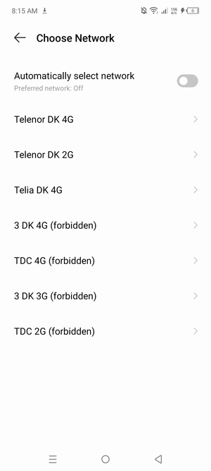 Select a network operator from the list