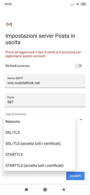 Seleziona Nessuno e AVANTI
