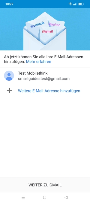 Wählen Sie WEITER ZU GMAIL