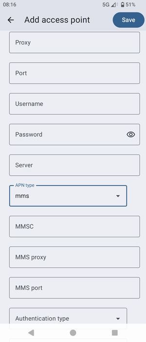 Scroll down and enter MMS information