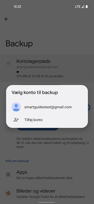 Vælg din sikkerhedskopi-konto
