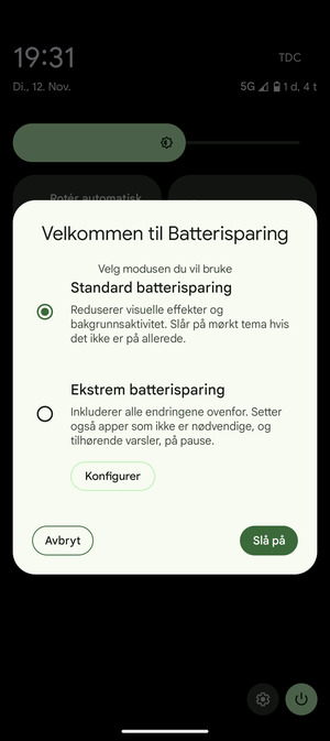 Velg Slå på