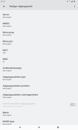 Scroll ned og indtast internet-oplysninger