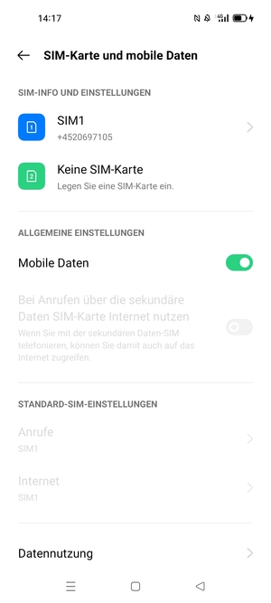 Wählen Sie SIM1 oder SIM2