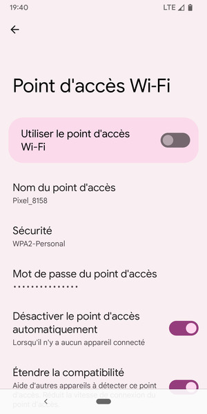 Sélectionnez Mot de passe du point d'accès