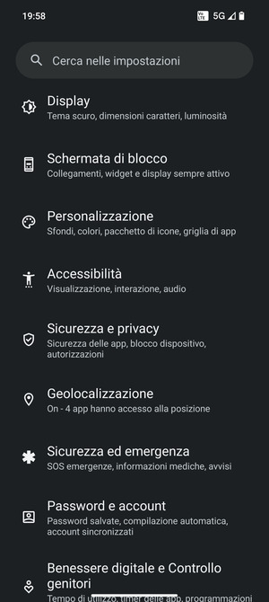 Scorri e seleziona Sicurezza e privacy