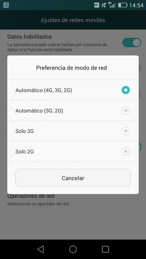 Seleccione Solo 2G para habilitar 2G