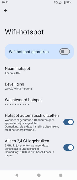 Selecteer Wachtwoord hotspot