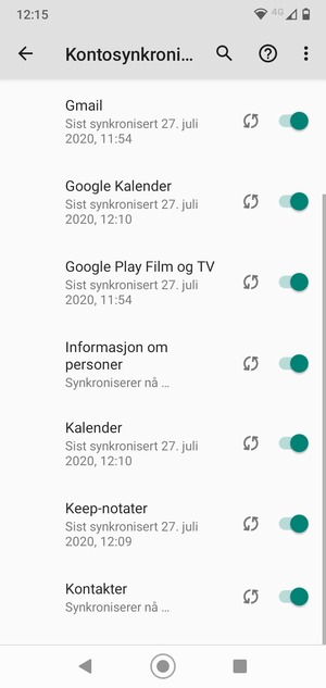 Din informasjon blir synkronisert