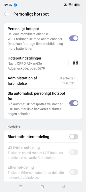Din telefon er nu sat op til brug som modem