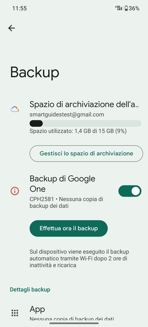 Seleziona Spazio di archivazione dell'account