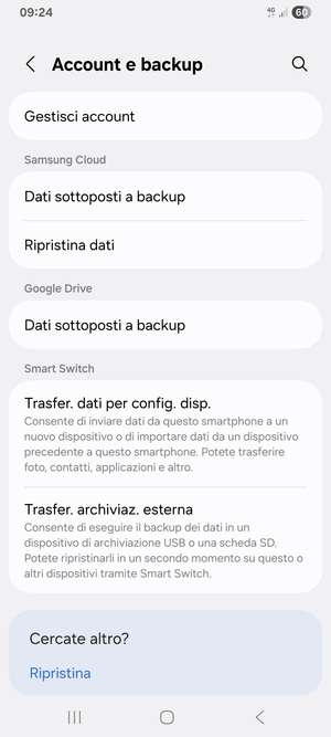 Seleziona Gestisci account