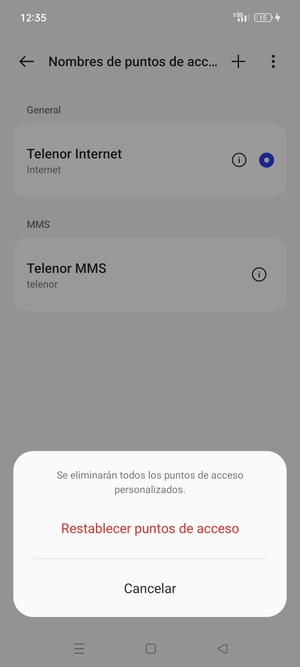 Seleccione Restablecer  puntos de acceso